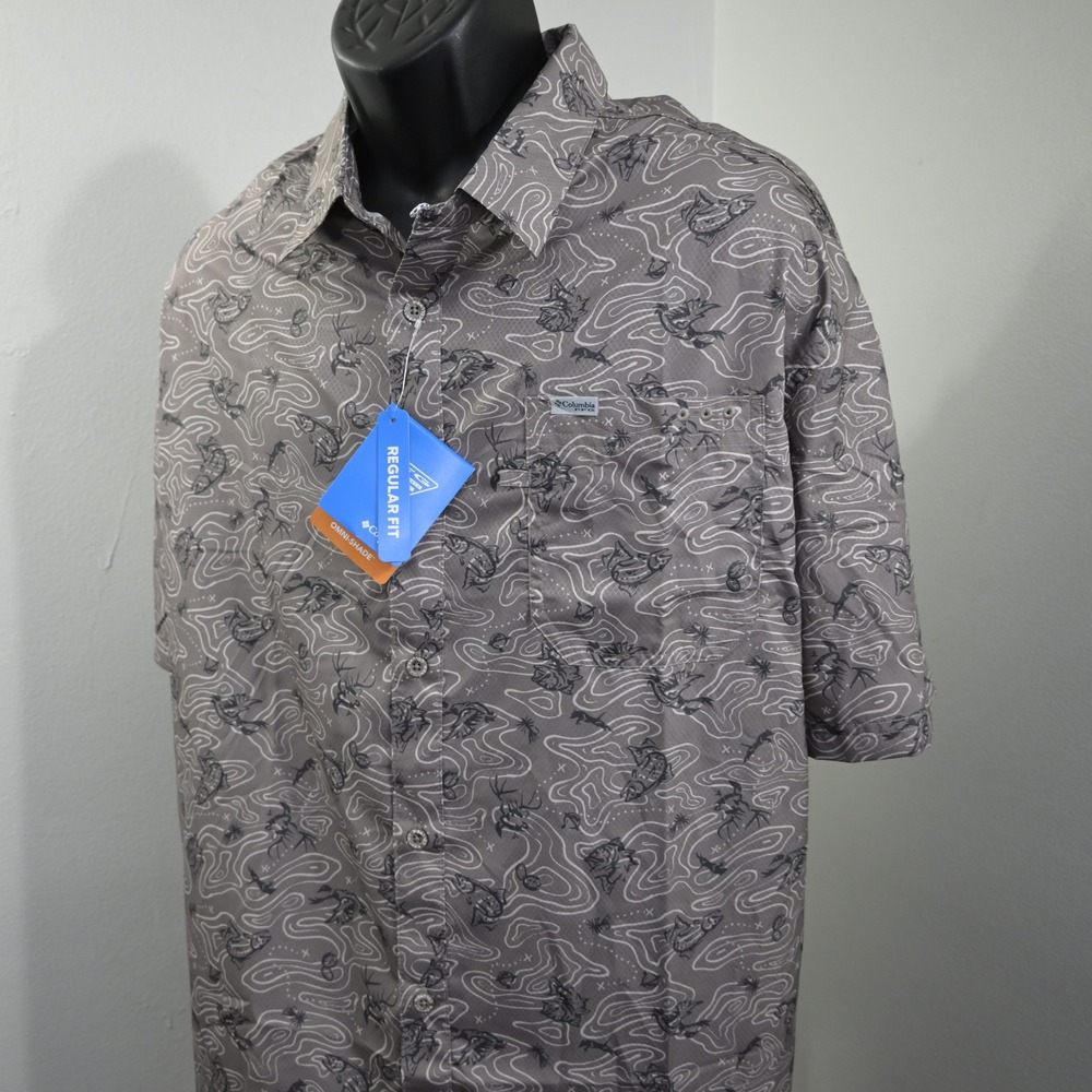 Columbia Super Slack Tide Men 4X NEW Regular Fit Gray Fishing Camp Button Up